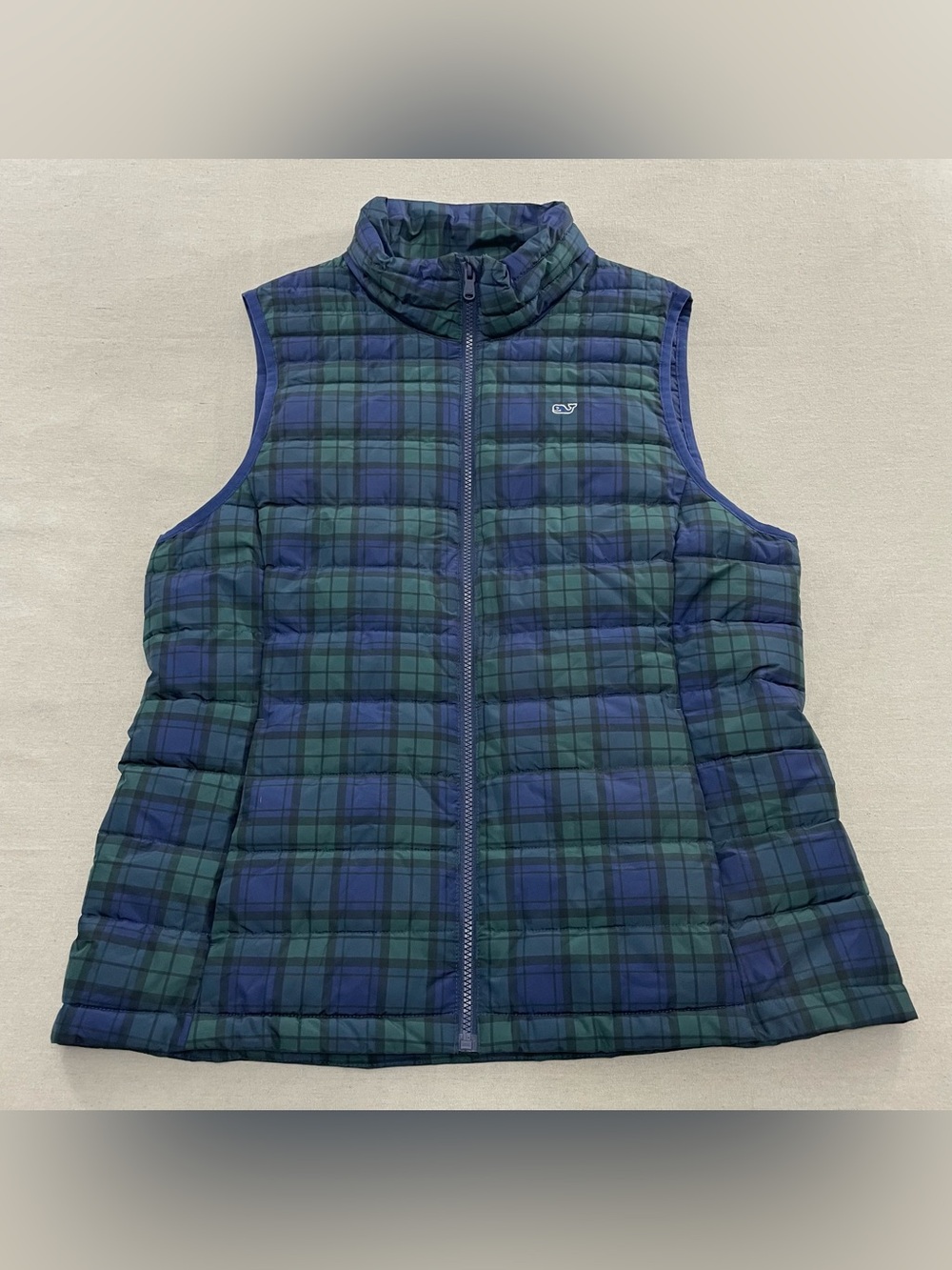 Vineyard Vines Puffer Vest Womens Large Green Blue Tartan Plaid Quilted